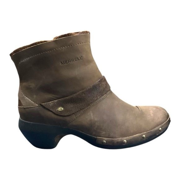 MERRELL LUXE MID BITTER CHOCOLATE LEATHER LADIES SHORT BOOTS SIZE‎ 9.5 - Picture 3 of 8